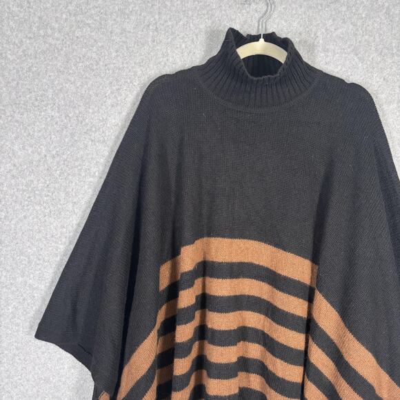 Peruvian Connection 100% Alpaca Poncho OS Turtleneck Black Gold Rust Comfy Cozy - Picture 2 of 9